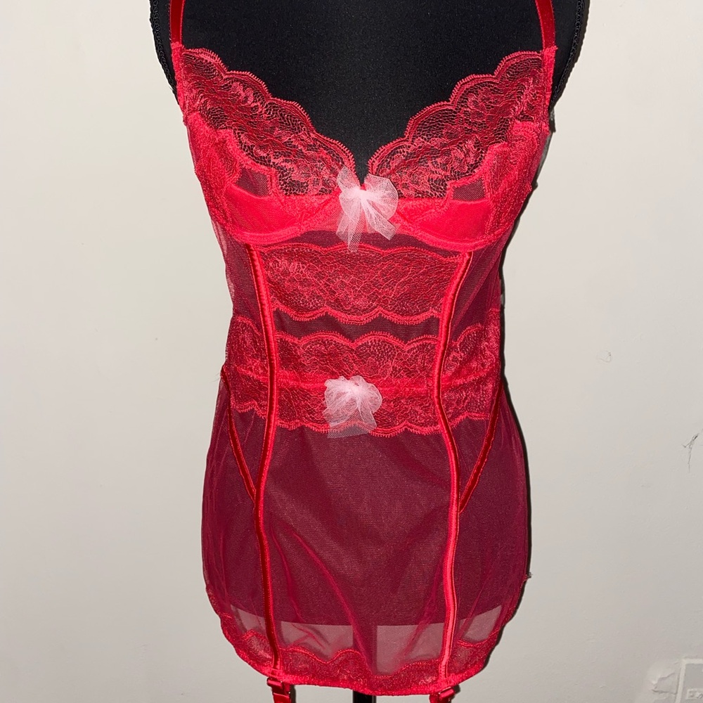 victoria’s secret red lingerie with garters